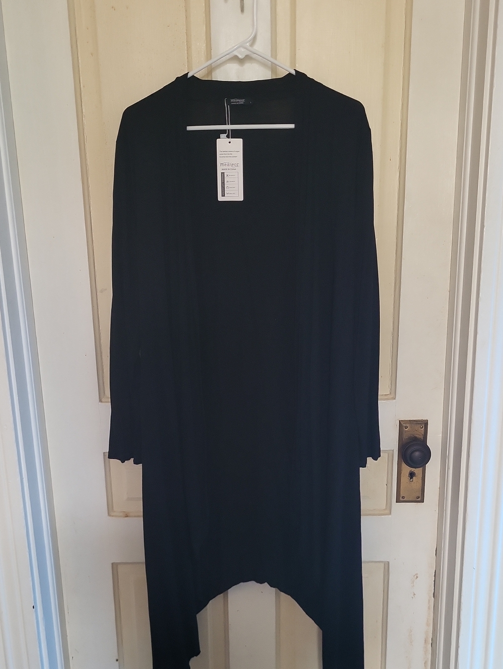 Black Long Sleeve Asymmetric Hem Duster